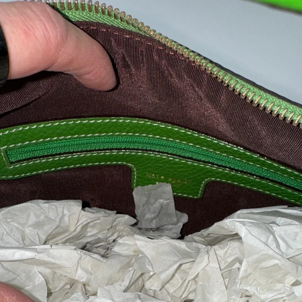 UEC Kate spade canvas & leather Green and White Patterned Women's Bag w/ duster